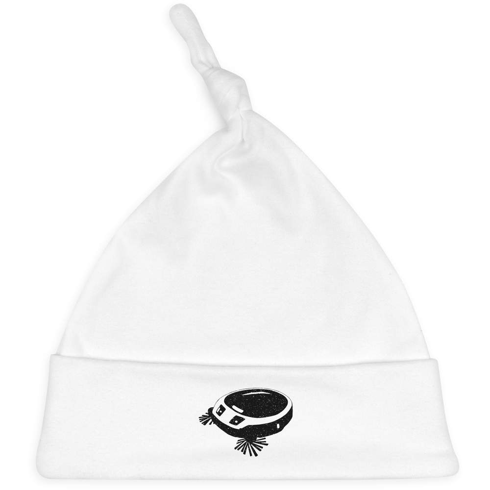 'Robotic Vacuum Cleaner' Knotted Baby Hat - White - Soft Beanie for Newborns, Infants, Nursery Wear and Baby Gifts (BH00034834)