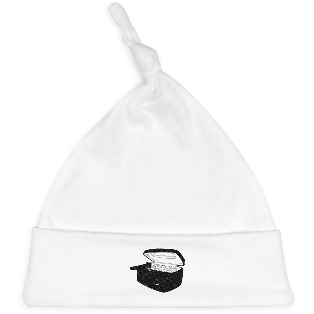 'Deep Fryer with Chips' Knotted Baby Hat - White - Soft Beanie for Newborns, Infants, Nursery Wear and Baby Gifts (BH00034837)