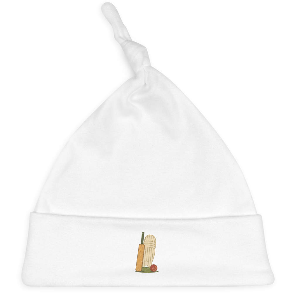 'Cricket Essential Gear' Knotted Baby Hat - White - Soft Beanie for Newborns, Infants, Nursery Wear and Baby Gifts (BH00035027)
