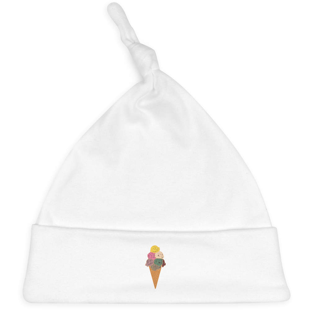 'Ice Cream Sugar Cone ' Knotted Baby Hat - White - Soft Beanie for Newborns, Infants, Nursery Wear and Baby Gifts (BH00035157)