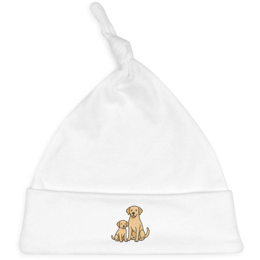 'Labrador Adult and Puppy' Knotted Baby Hat - White - Soft Beanie for Newborns, Infants, Nursery Wear and Baby Gifts (BH00035220)