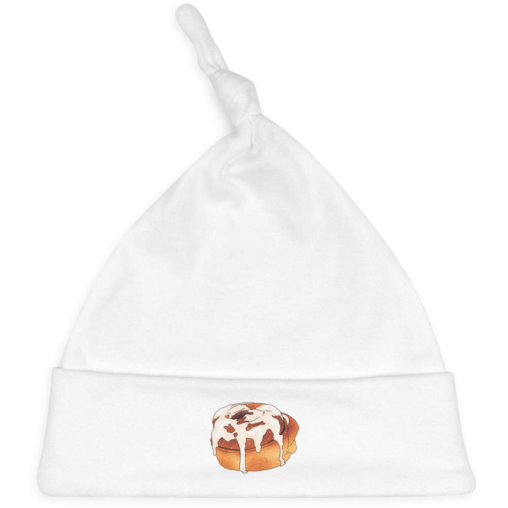 'Iced Cinnamon Bun' Knotted Baby Hat - White - Soft Beanie for Newborns, Infants, Nursery Wear and Baby Gifts (BH00035311)