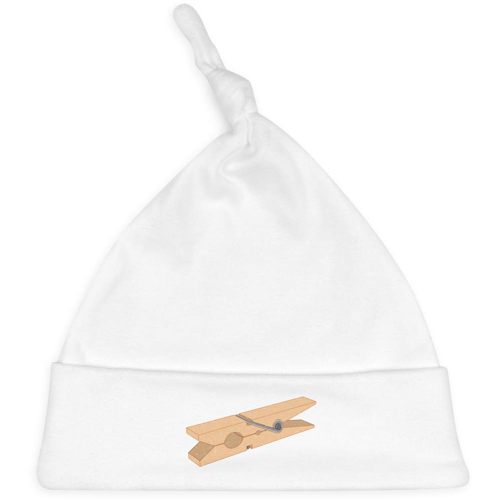 'Clothes Peg' Knotted Baby Hat - White - Soft Beanie for Newborns, Infants, Nursery Wear and Baby Gifts (BH00035405)