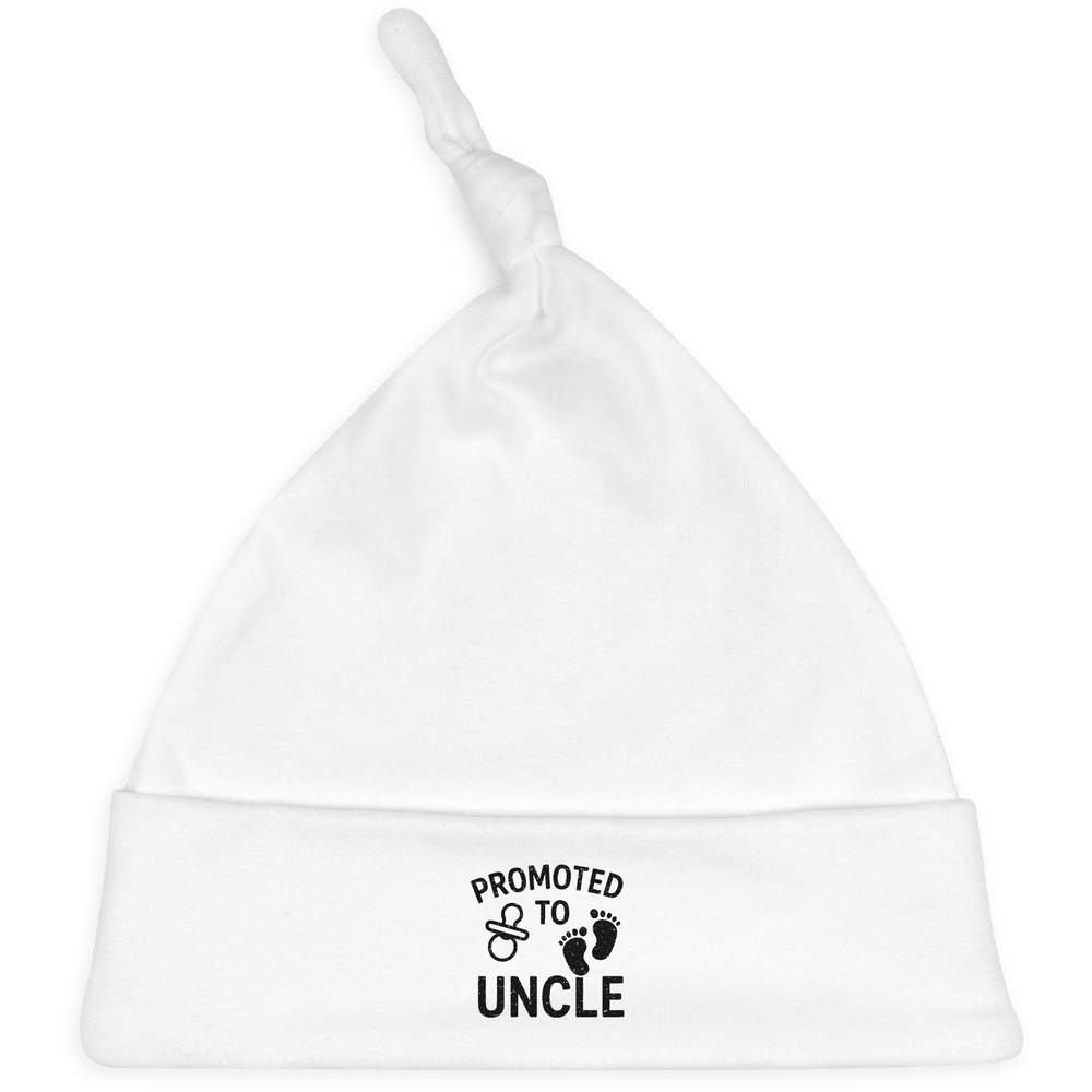 'Promoted to Uncle' Knotted Baby Hat - White - Soft Beanie for Newborns, Infants, Nursery Wear and Baby Gifts (BH00035528)