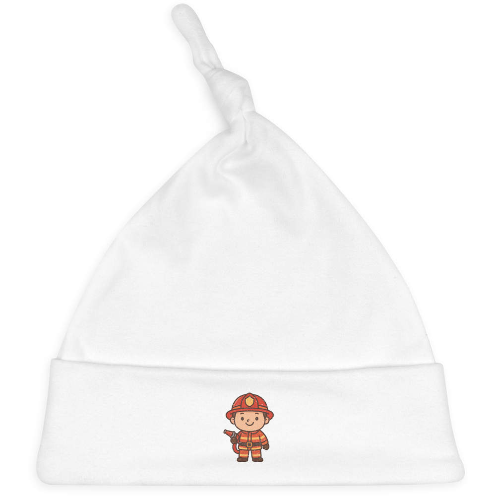 'Fire Fighter Uniform' Knotted Baby Hat - White - Soft Beanie for Newborns, Infants, Nursery Wear and Baby Gifts (BH00035694)