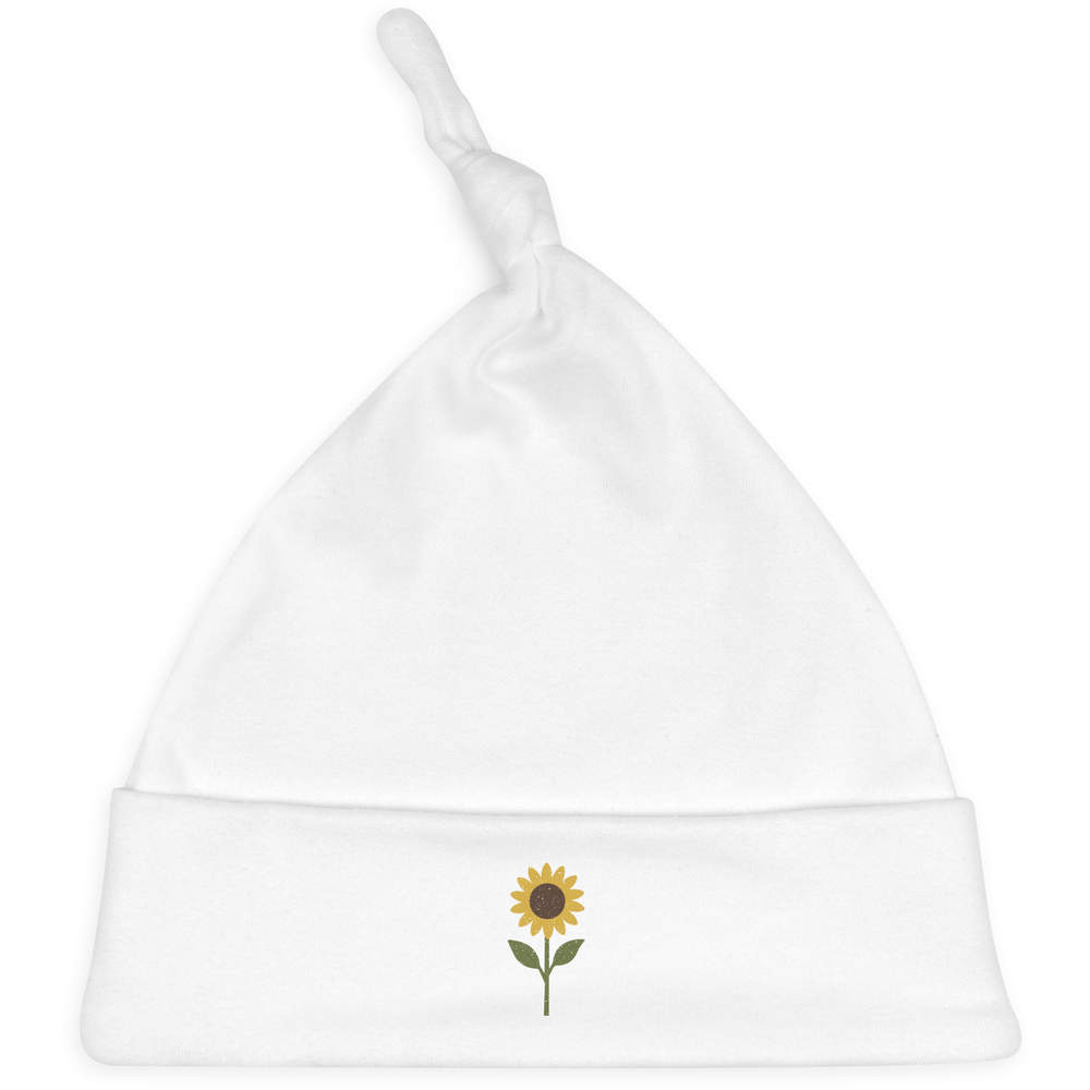 'Sunflower' Knotted Baby Hat - White - Soft Beanie for Newborns, Infants, Nursery Wear and Baby Gifts (BH00035716)