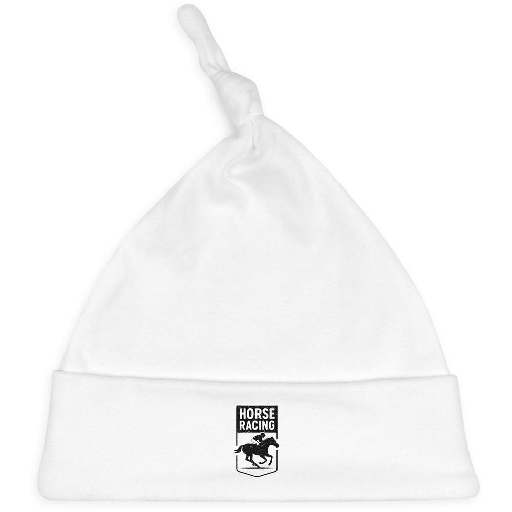 'Horse Racing Motif' Knotted Baby Hat - White - Soft Beanie for Newborns, Infants, Nursery Wear and Baby Gifts (BH00036000)