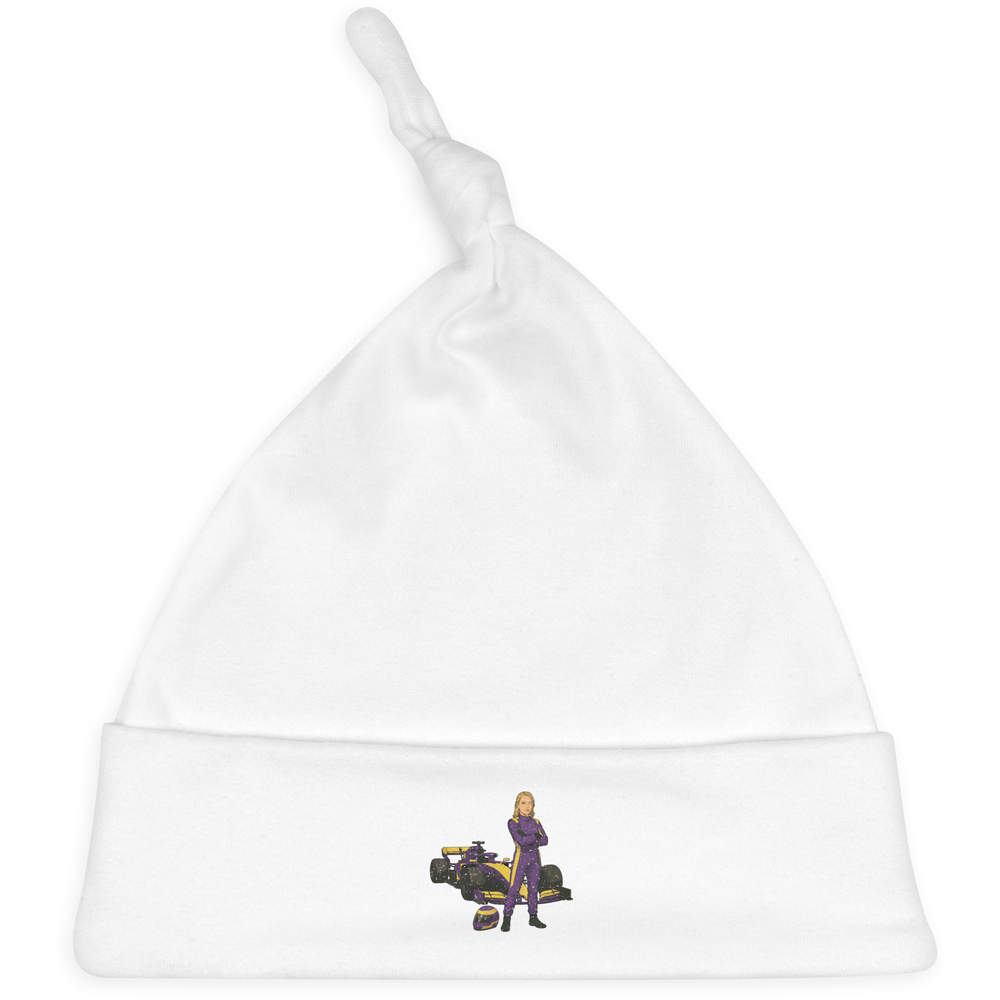'Woman Race Car Driver' Knotted Baby Hat - White - Soft Beanie for Newborns, Infants, Nursery Wear and Baby Gifts (BH00036107)