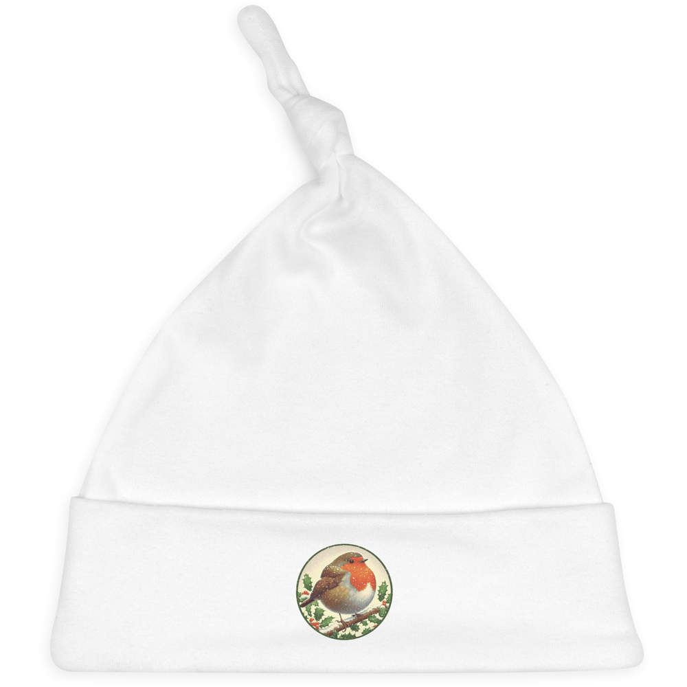 'Whimsical Round Robin' Knotted Baby Hat - White - Soft Beanie for Newborns, Infants, Nursery Wear and Baby Gifts (BH00036698)