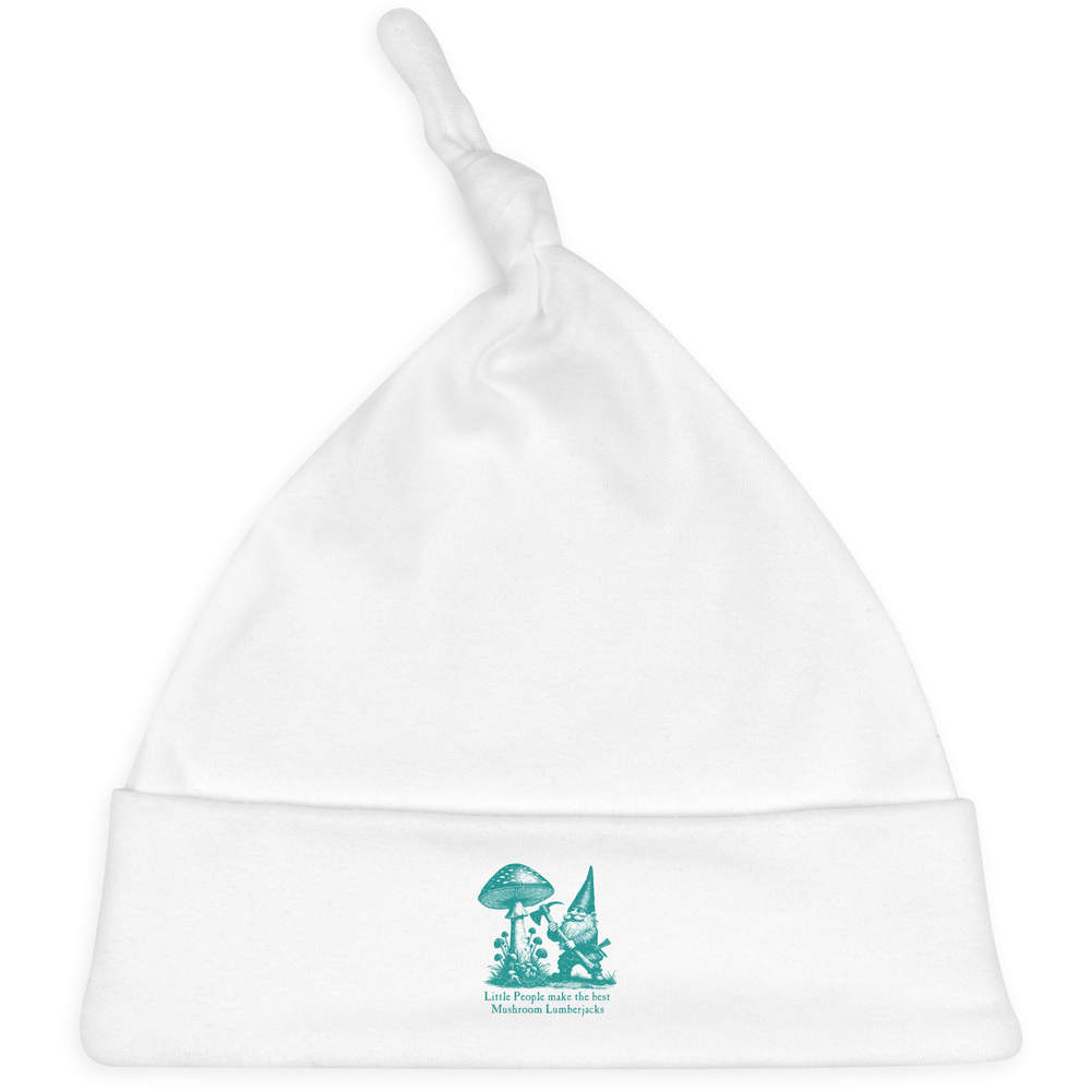 'Mushroom Lumberjack Gnome' Knotted Baby Hat - White - Soft Beanie for Newborns, Infants, Nursery Wear and Baby Gifts (BH00036783)