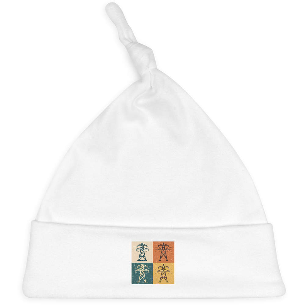 'Power Transmission Tower' Knotted Baby Hat - White - Soft Beanie for Newborns, Infants, Nursery Wear and Baby Gifts (BH00037025)