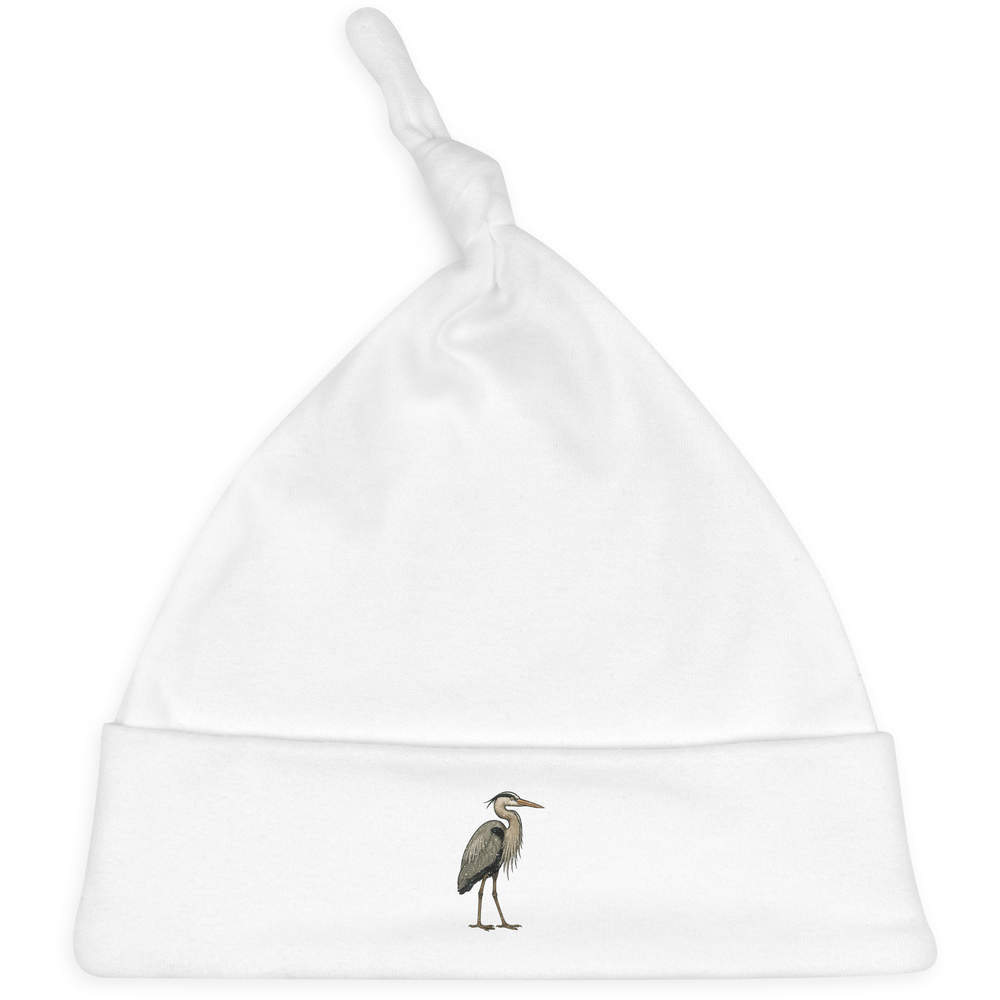 'Standing Crane Bird' Knotted Baby Hat - White - Soft Beanie for Newborns, Infants, Nursery Wear and Baby Gifts (BH00037271)