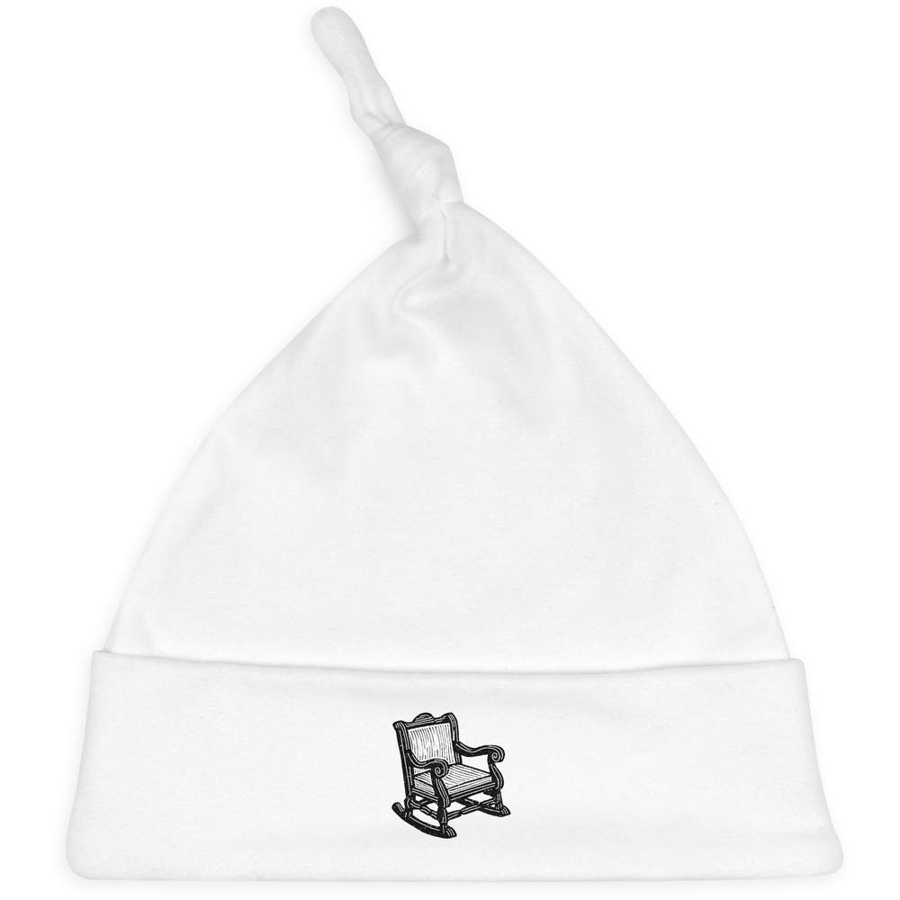 'Vintage Rocking Chair' Knotted Baby Hat - White - Soft Beanie for Newborns, Infants, Nursery Wear and Baby Gifts (BH00038066)