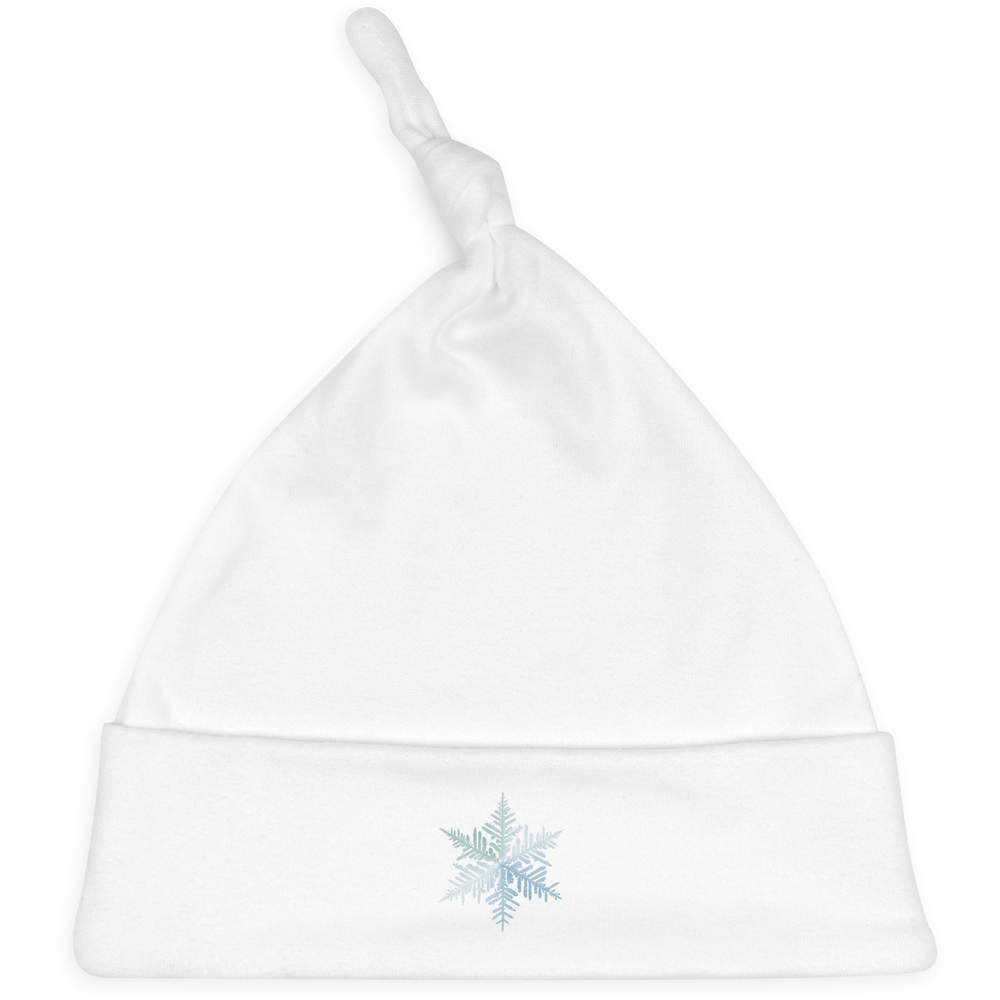 'Ice Blue Snowflake' Knotted Baby Hat - White - Soft Beanie for Newborns, Infants, Nursery Wear and Baby Gifts (BH00038785)