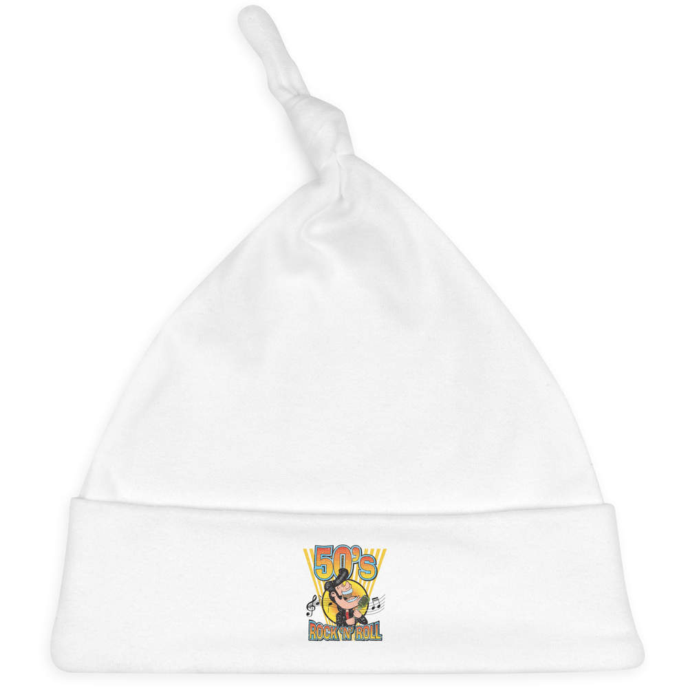'Rock and Roll Music' Knotted Baby Hat - White - Soft Beanie for Newborns, Infants, Nursery Wear and Baby Gifts (BH00038885)
