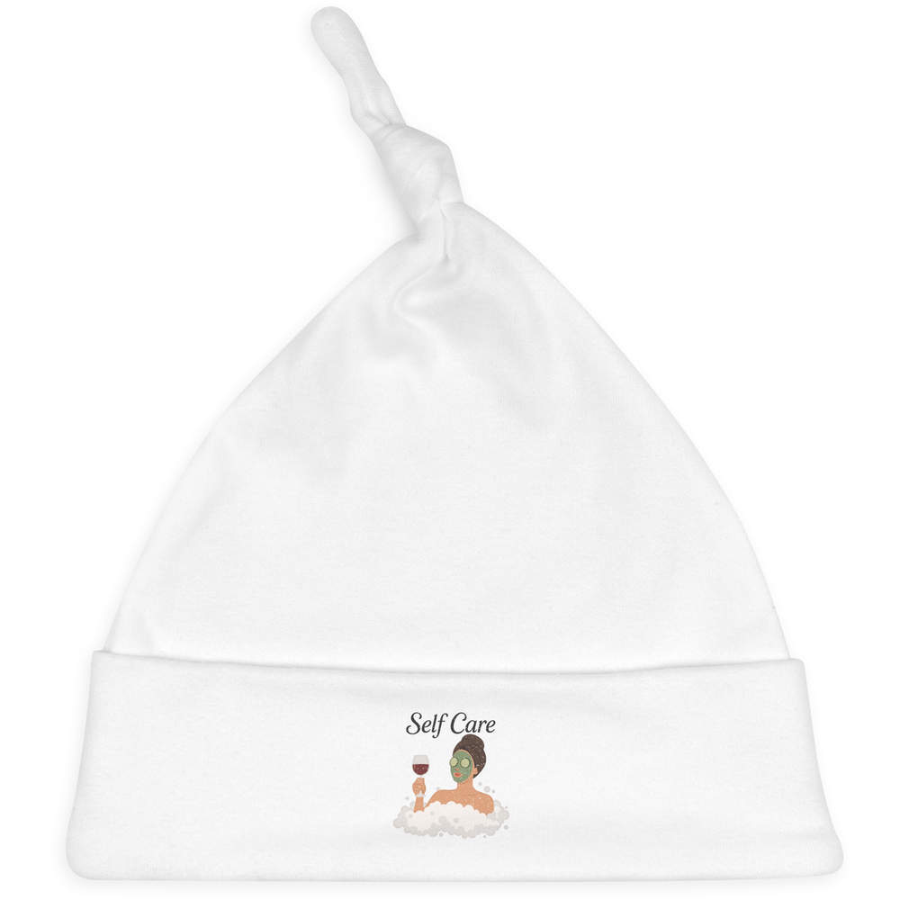 'Self Care Bath' Knotted Baby Hat - White - Soft Beanie for Newborns, Infants, Nursery Wear and Baby Gifts (BH00038907)
