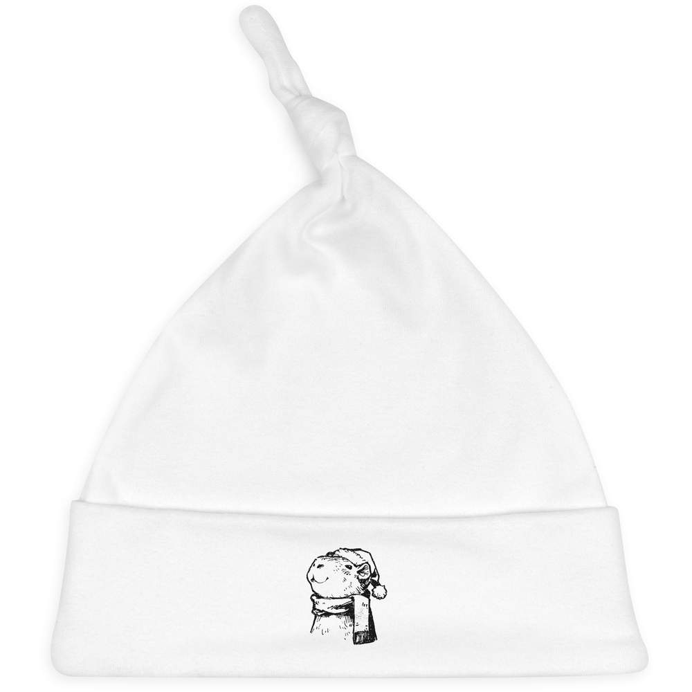 'Capybara In Santa Hat' Knotted Baby Hat - White - Soft Beanie for Newborns, Infants, Nursery Wear and Baby Gifts (BH00039130)