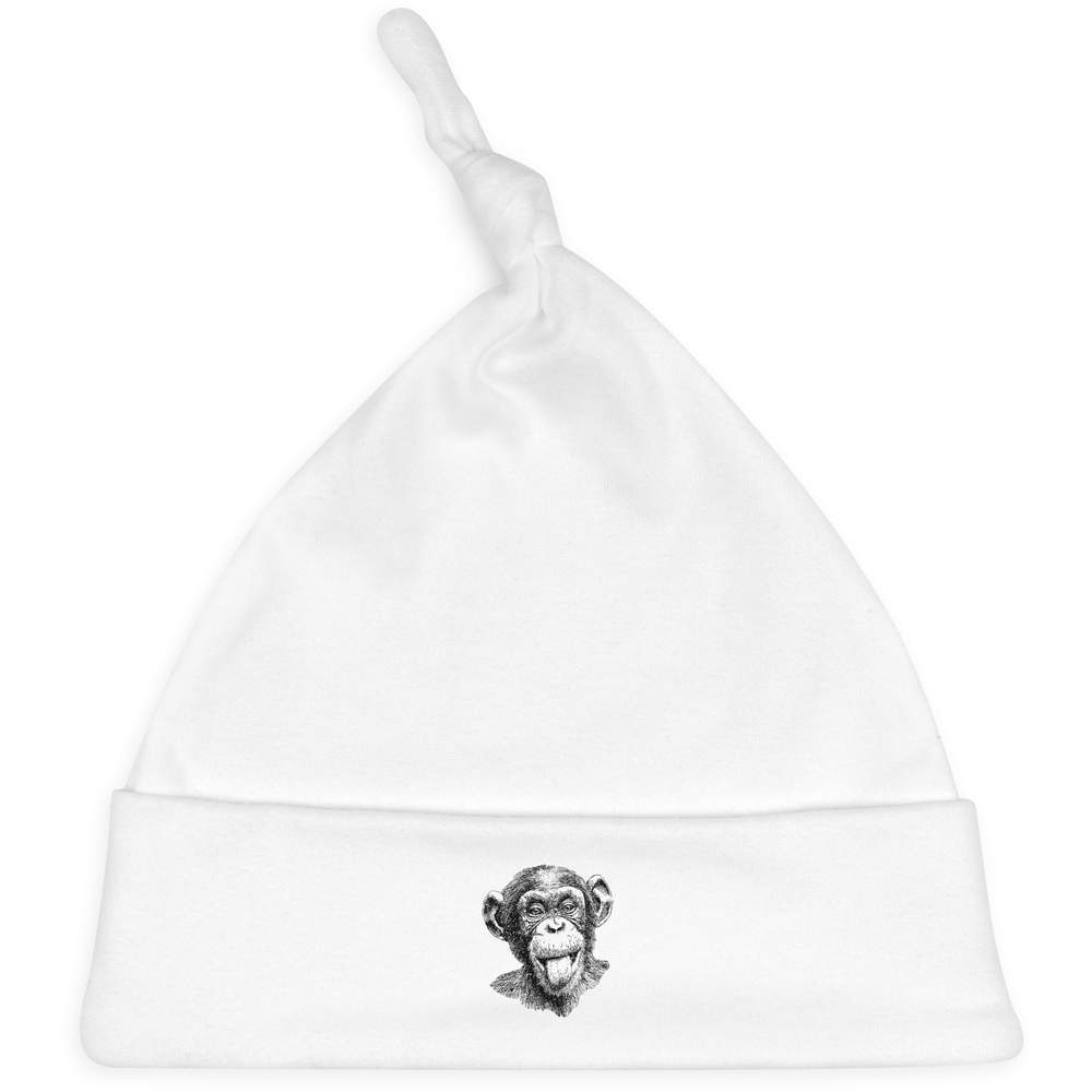 'Cheeky Chimpanzee' Knotted Baby Hat - White - Soft Beanie for Newborns, Infants, Nursery Wear and Baby Gifts (BH00039417)