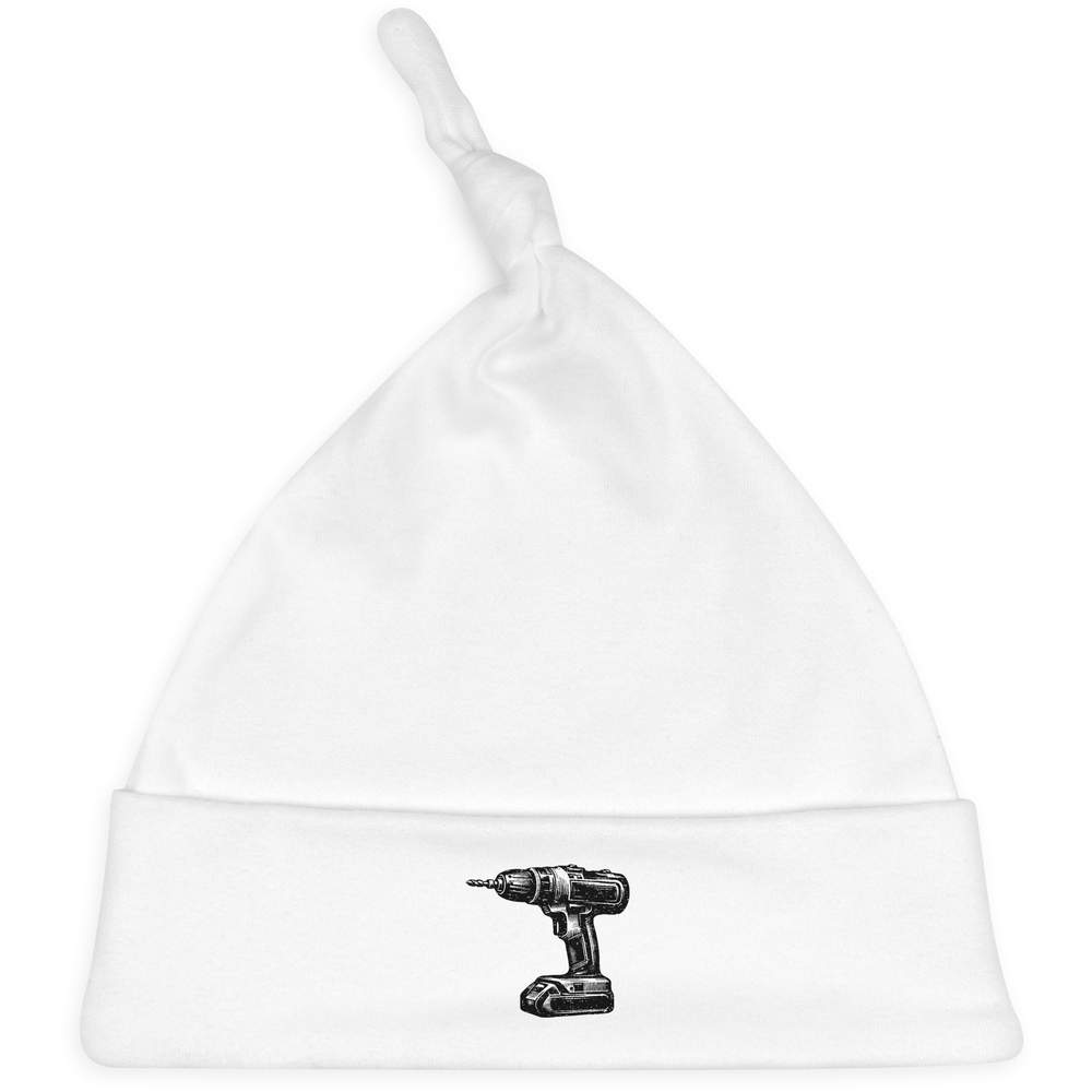 'Cordless Drill' Knotted Baby Hat - White - Soft Beanie for Newborns, Infants, Nursery Wear and Baby Gifts (BH00039485)