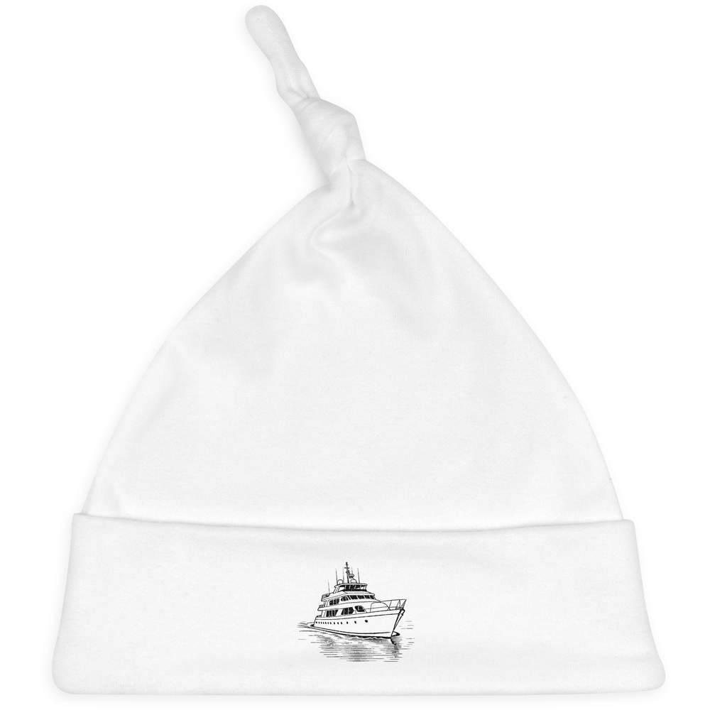 'Sailing Boat' Knotted Baby Hat - White - Soft Beanie for Newborns, Infants, Nursery Wear and Baby Gifts (BH00040071)