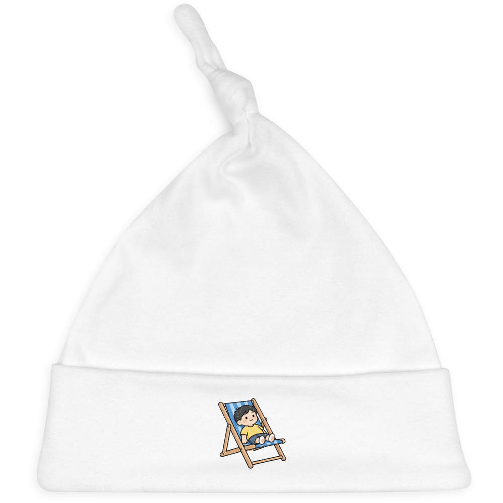 'Child on a Deck Chair' Knotted Baby Hat - White - Soft Beanie for Newborns, Infants, Nursery Wear and Baby Gifts (BH00040185)