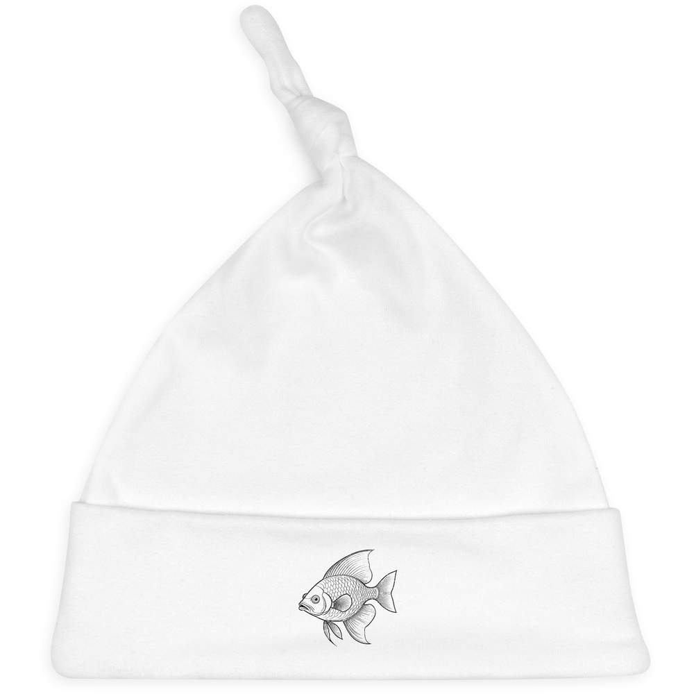 'Fish' Knotted Baby Hat - White - Soft Beanie for Newborns, Infants, Nursery Wear and Baby Gifts (BH00040228)