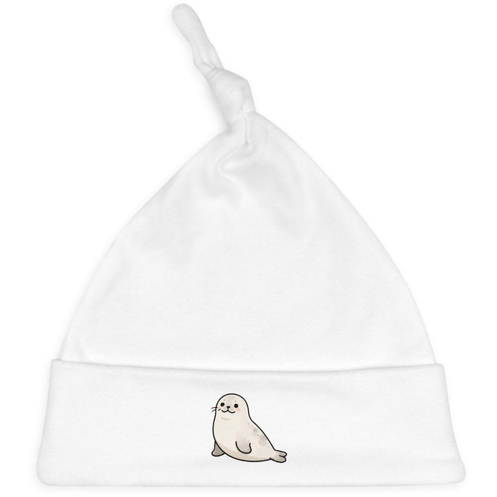 'Harbor Seal' Knotted Baby Hat - White - Soft Beanie for Newborns, Infants, Nursery Wear and Baby Gifts (BH00040926)