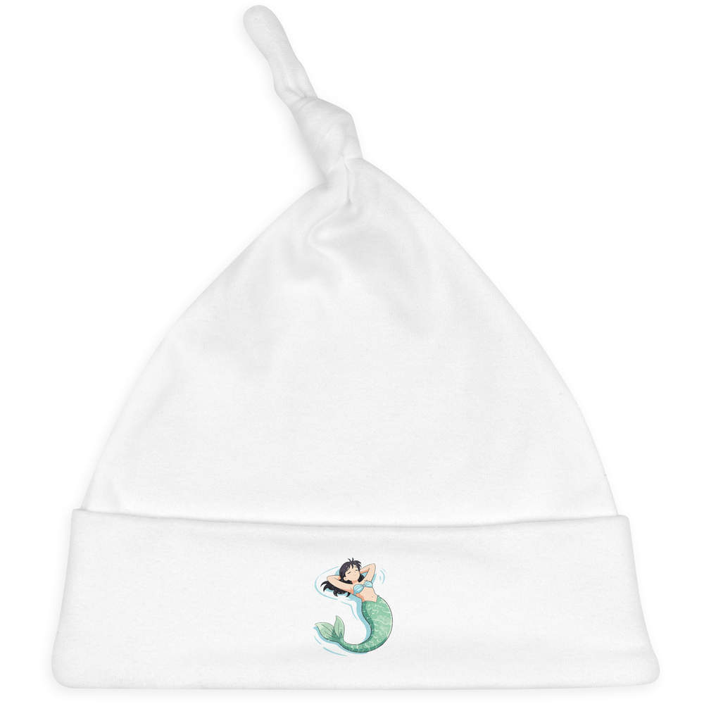 'Mermaid Sunbathing' Knotted Baby Hat - White - Soft Beanie for Newborns, Infants, Nursery Wear and Baby Gifts (BH00041056)
