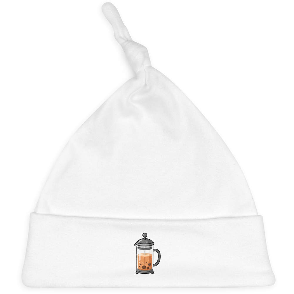 'French Press' Knotted Baby Hat - White - Soft Beanie for Newborns, Infants, Nursery Wear and Baby Gifts (BH00041308)
