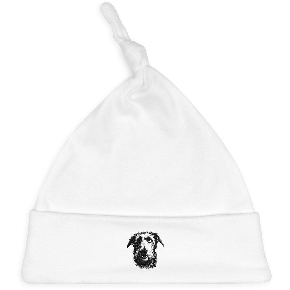 'Irish Wolfhound Portrait' Knotted Baby Hat - White - Soft Beanie for Newborns, Infants, Nursery Wear and Baby Gifts (BH00041792)
