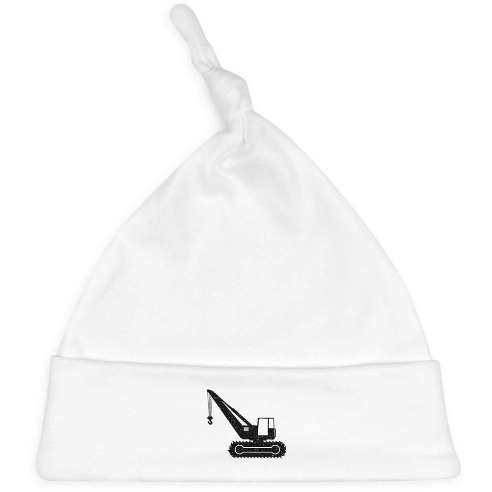 'Tracked Crane Silhouette' Knotted Baby Hat - White - Soft Beanie for Newborns, Infants, Nursery Wear and Baby Gifts (BH00042378)