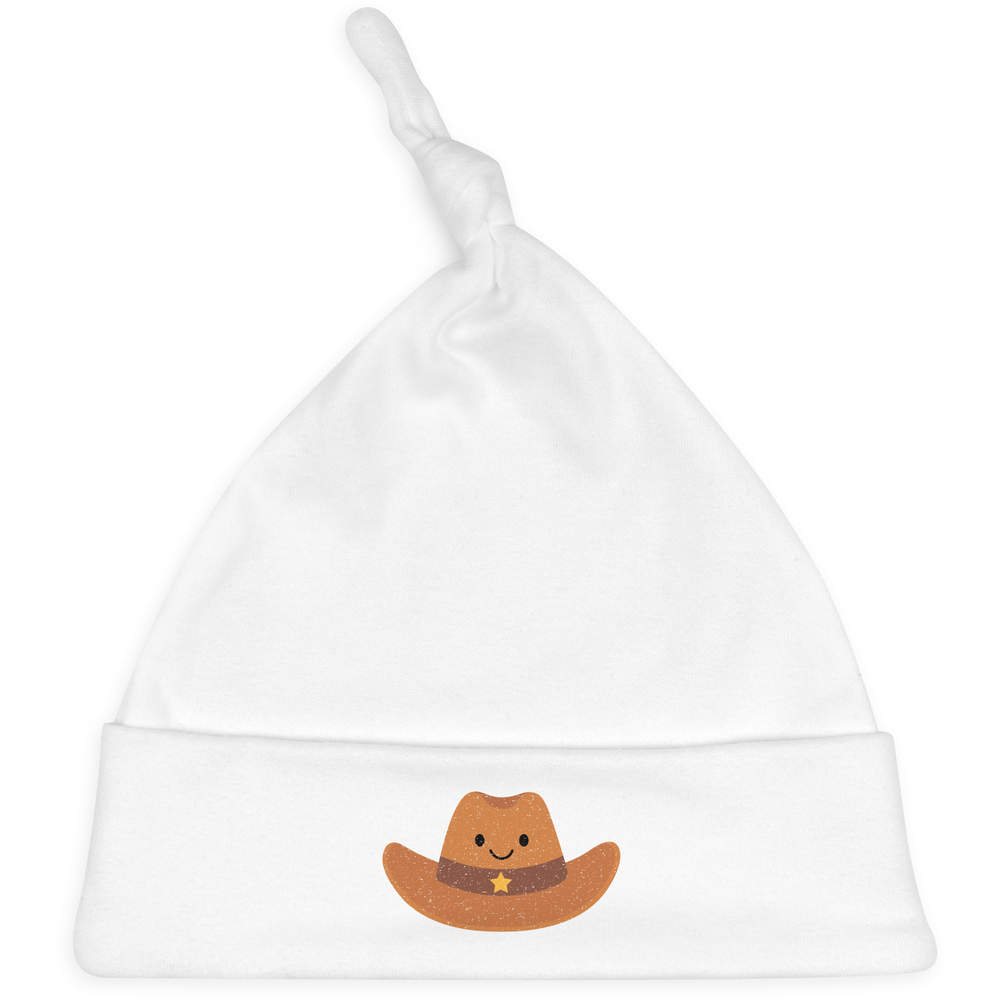 'Happy Cowboy Hat' Knotted Baby Hat - White - Soft Beanie for Newborns, Infants, Nursery Wear and Baby Gifts (BH00042416)