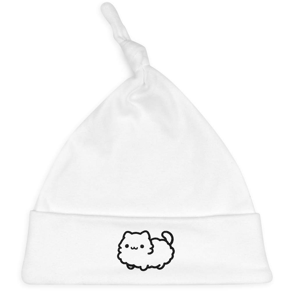 'Cute Comfy Cat' Knotted Baby Hat - White - Soft Beanie for Newborns, Infants, Nursery Wear and Baby Gifts (BH00042907)