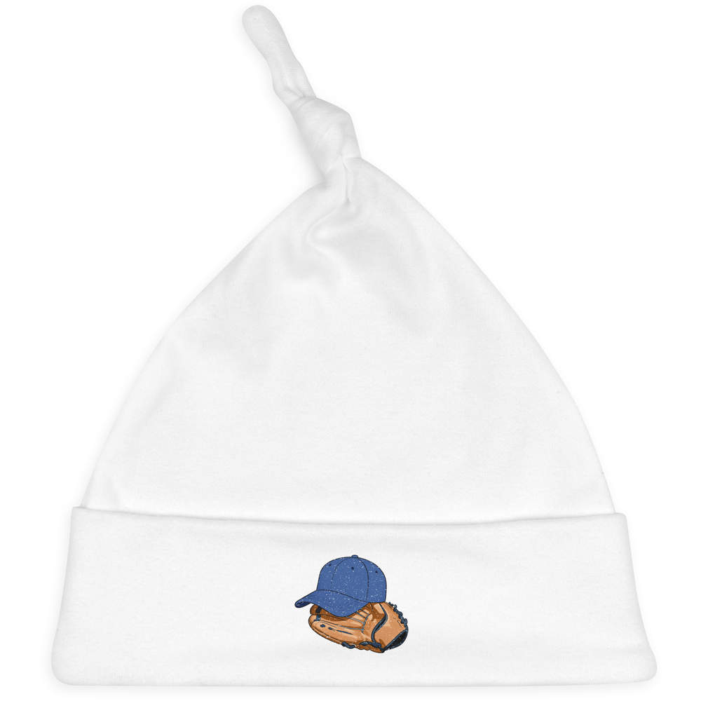 'Baseball Glove & Cap' Knotted Baby Hat - White - Soft Beanie for Newborns, Infants, Nursery Wear and Baby Gifts (BH00043066)
