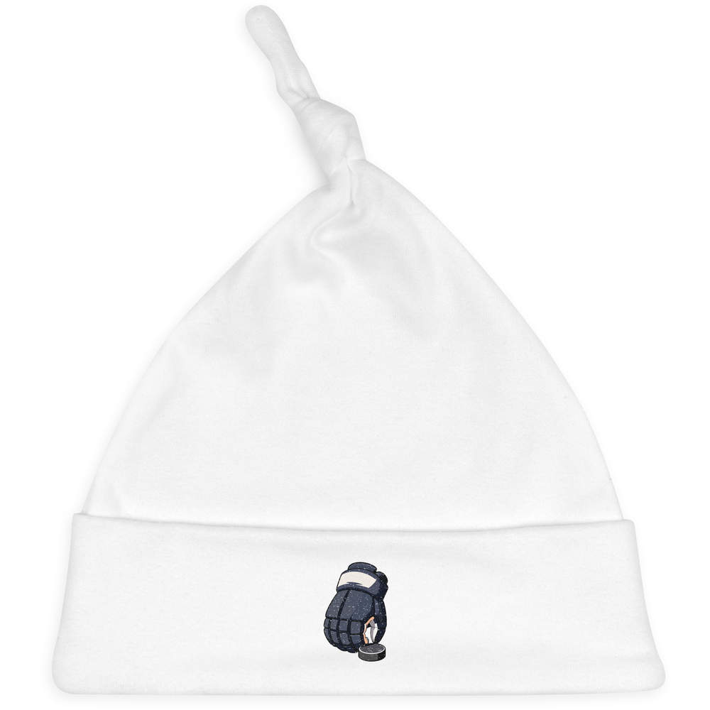 'Hockey Puck & Glove' Knotted Baby Hat - White - Soft Beanie for Newborns, Infants, Nursery Wear and Baby Gifts (BH00043223)
