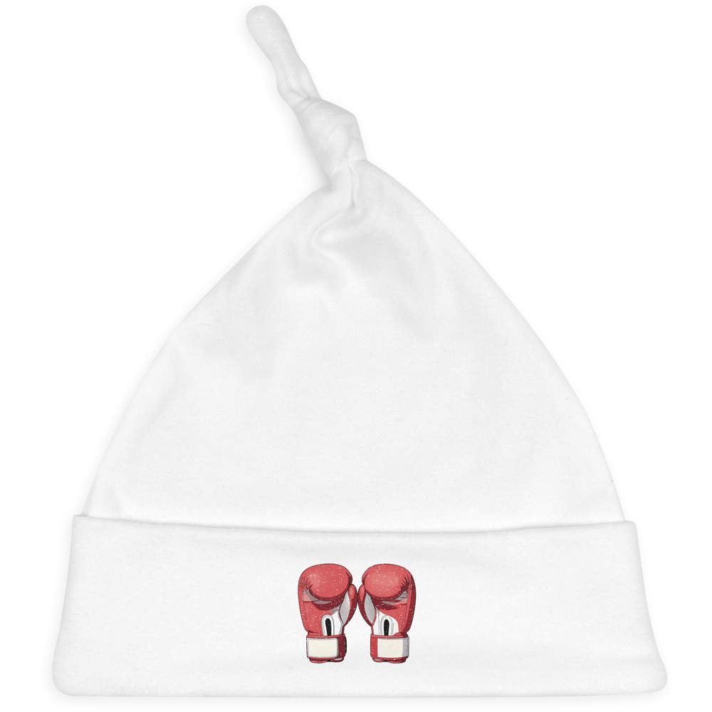 'Boxing Gloves' Knotted Baby Hat - White - Soft Beanie for Newborns, Infants, Nursery Wear and Baby Gifts (BH00043272)