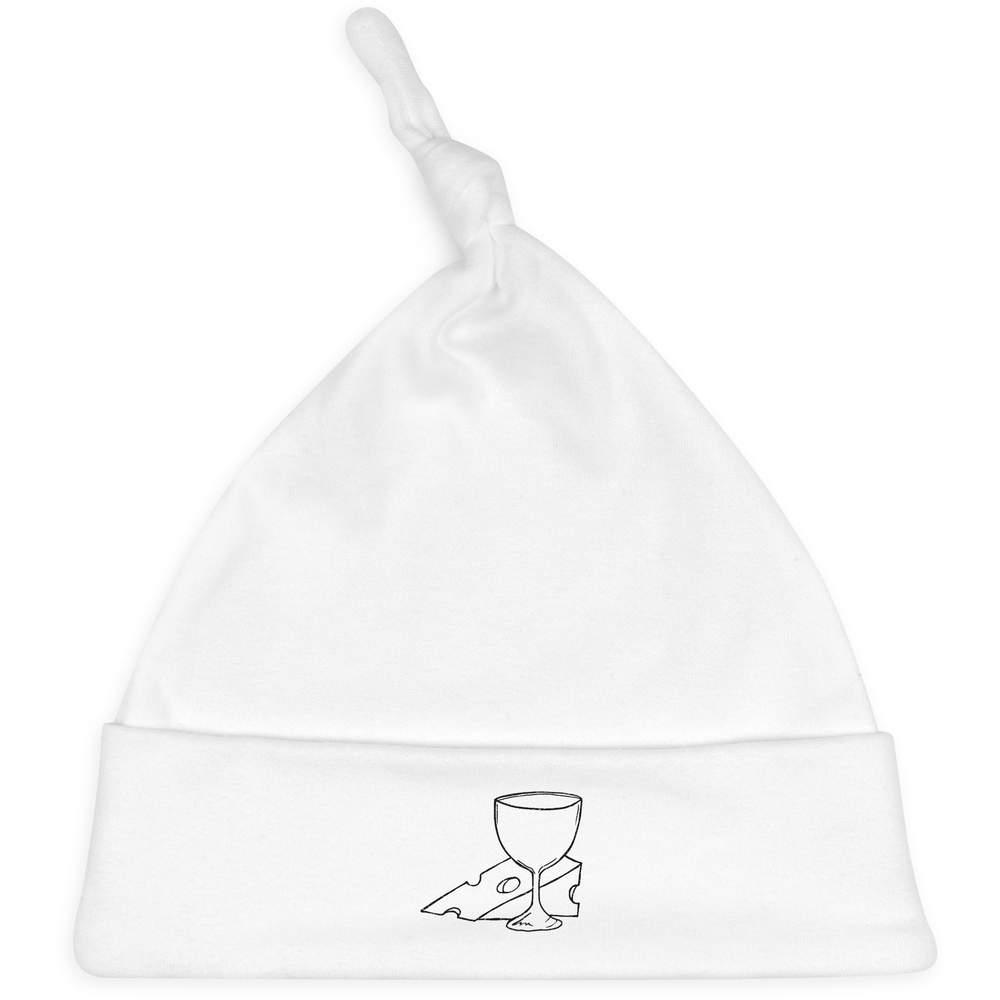 'Wine and Cheese' Knotted Baby Hat - White - Soft Beanie for Newborns, Infants, Nursery Wear and Baby Gifts (BH00043392)