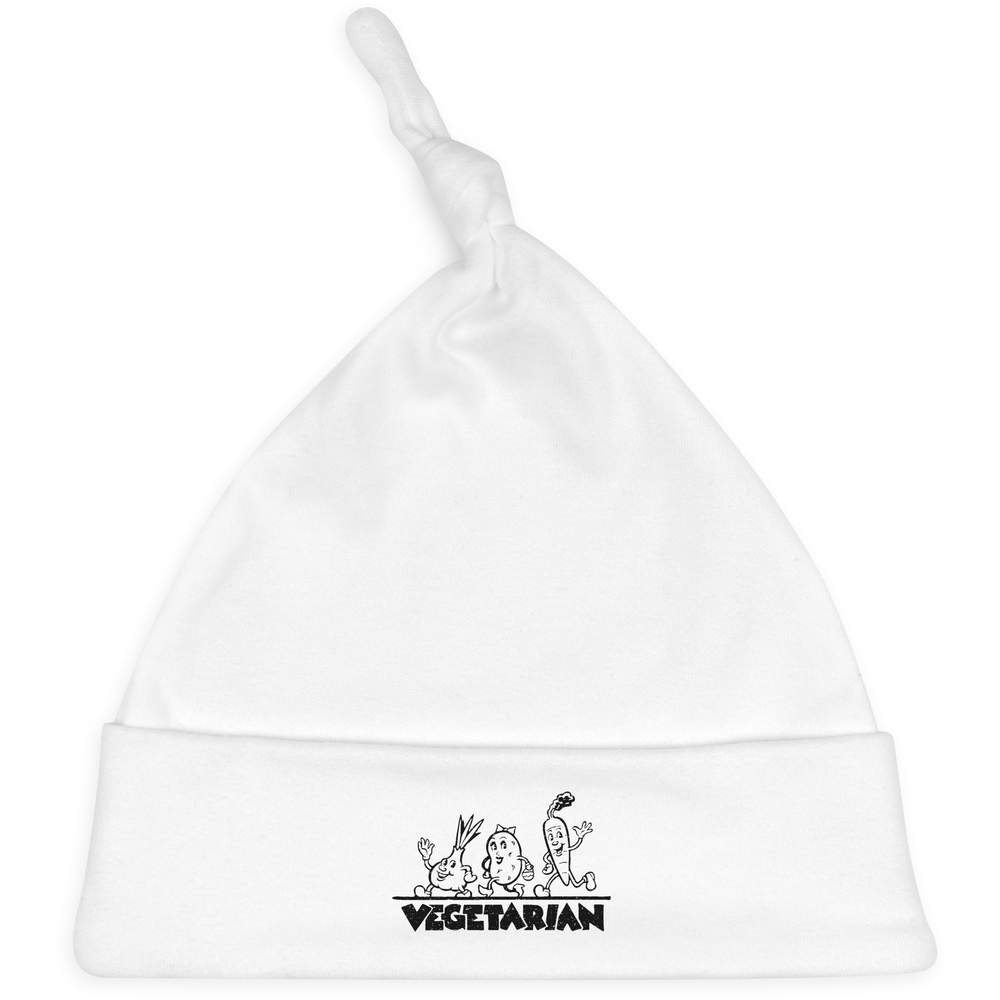 'Happy Vegetarian' Knotted Baby Hat - White - Soft Beanie for Newborns, Infants, Nursery Wear and Baby Gifts (BH00043592)