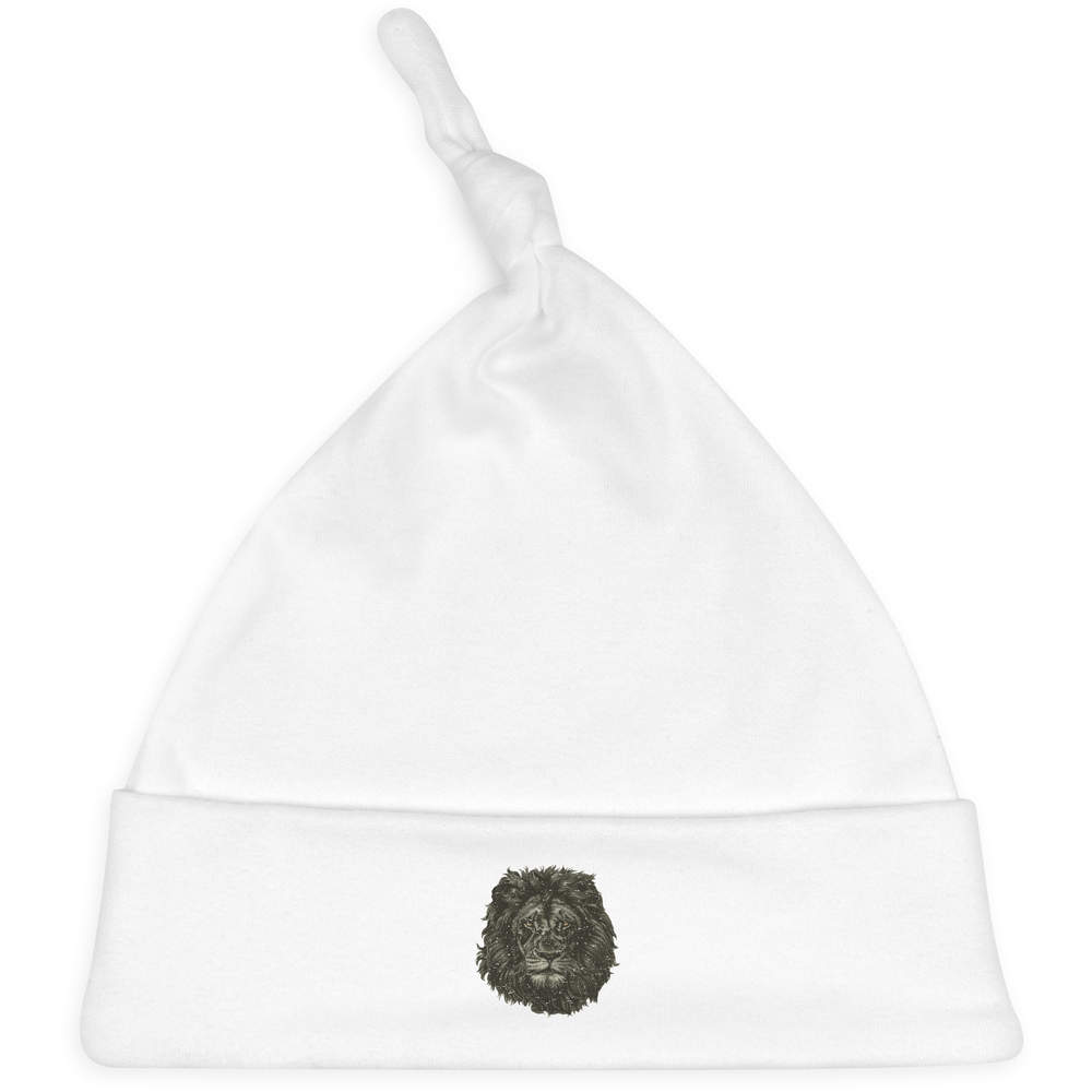 'Black Lion' Knotted Baby Hat - White - Soft Beanie for Newborns, Infants, Nursery Wear and Baby Gifts (BH00043739)