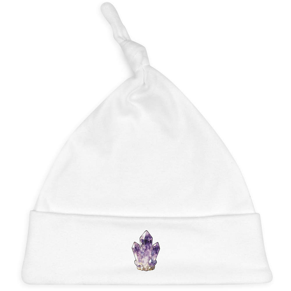 'Amethyst Cluster' Knotted Baby Hat - White - Soft Beanie for Newborns, Infants, Nursery Wear and Baby Gifts (BH00043799)