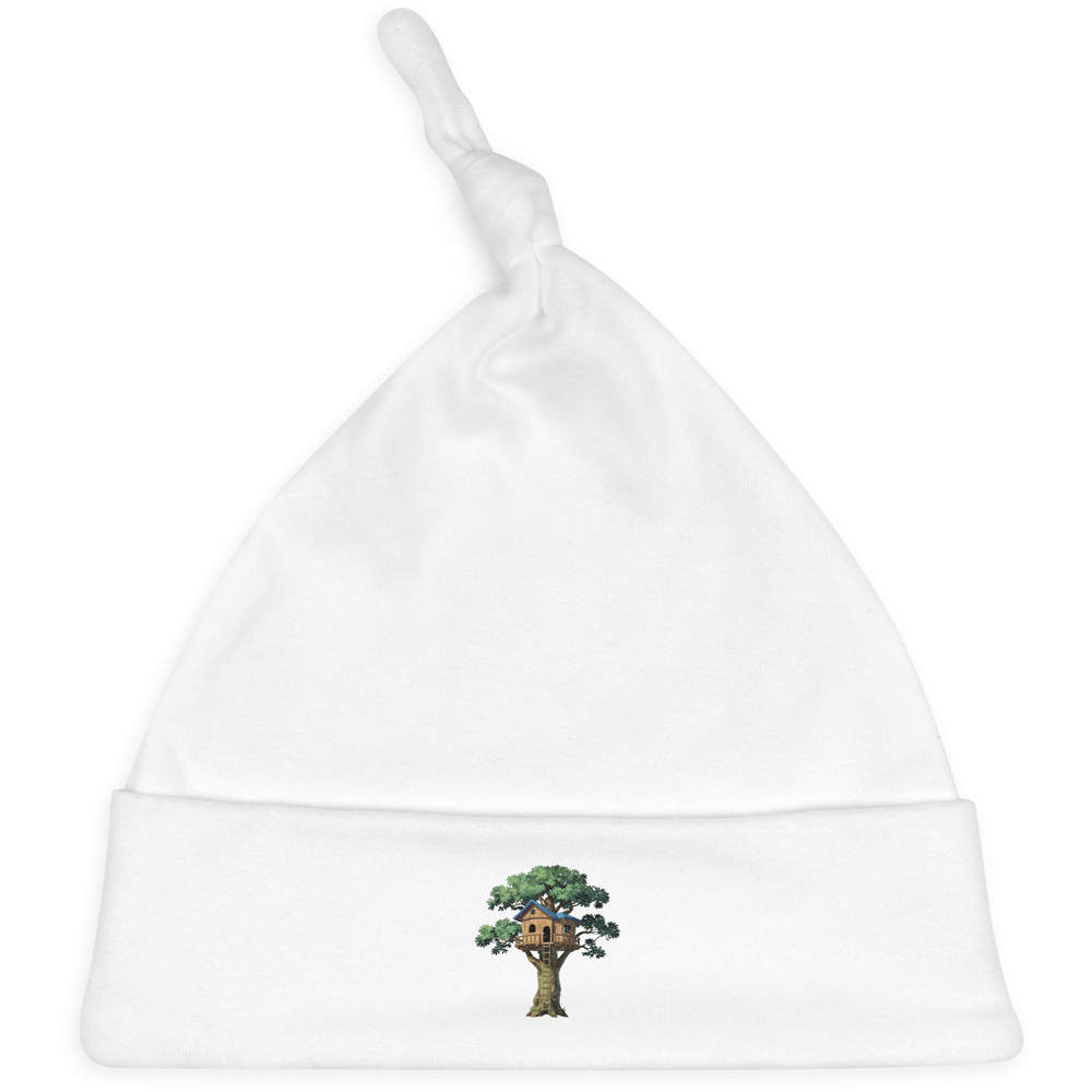 'Treehouse with Ladder' Knotted Baby Hat - White - Soft Beanie for Newborns, Infants, Nursery Wear and Baby Gifts (BH00043916)