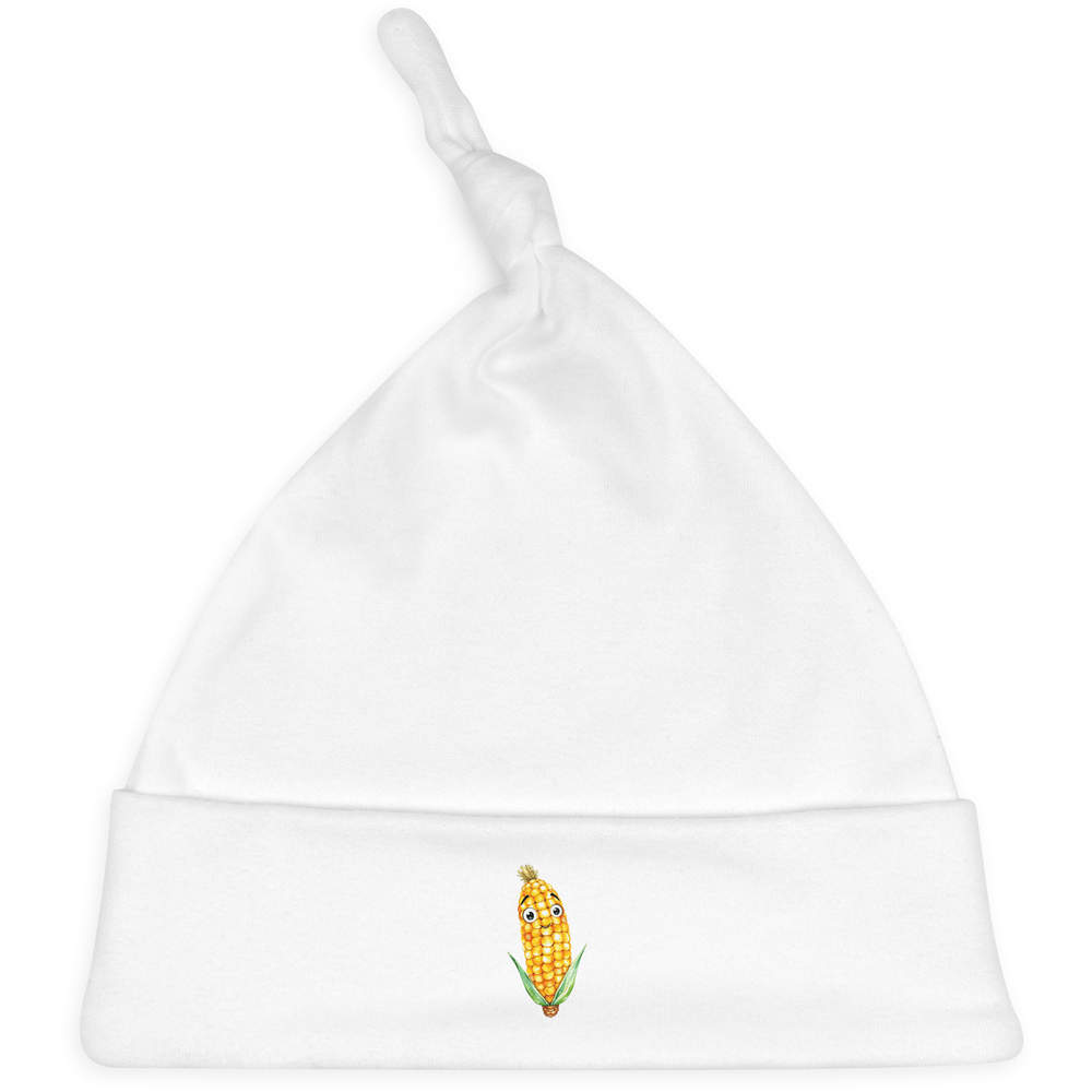 'Happy Sweetcorn' Knotted Baby Hat - White - Soft Beanie for Newborns, Infants, Nursery Wear and Baby Gifts (BH00044036)