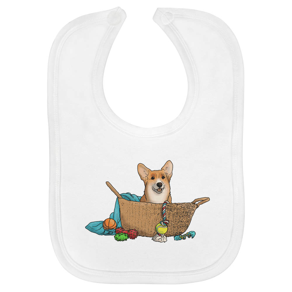'Corgi In Basket' Soft Cotton Baby Bib (BI00048060)
