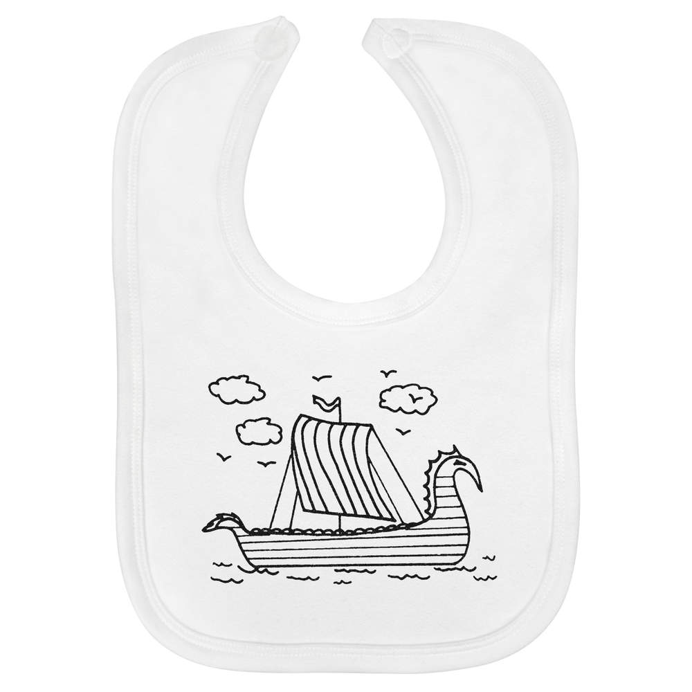 'Viking Ship At Sea' Soft Cotton Baby Bib (BI00049924)