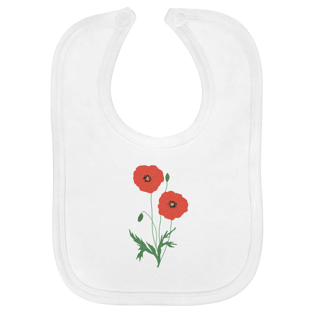 'Poppies with buds and foliage ' Soft Cotton Baby Bib (BI00052864)