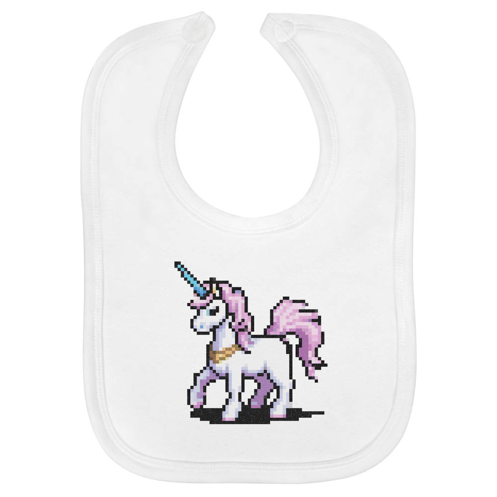 'Pixel Art Pink Unicorn' Soft Cotton Baby Bib (BI00055625)