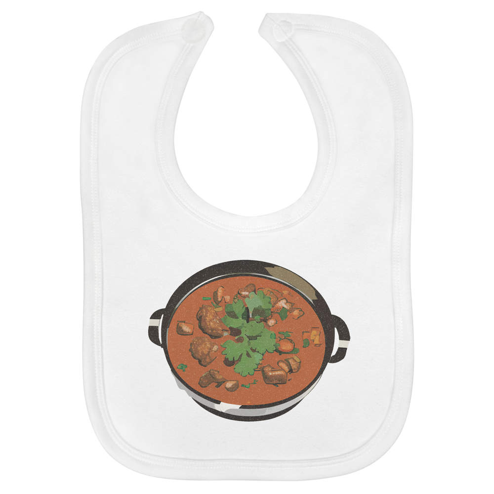 'Chicken Tikka Masala' Soft Cotton Baby Bib - White - Feeding / Dribble Bib for Newborns, Infants and Baby Gifts (BI00055972)