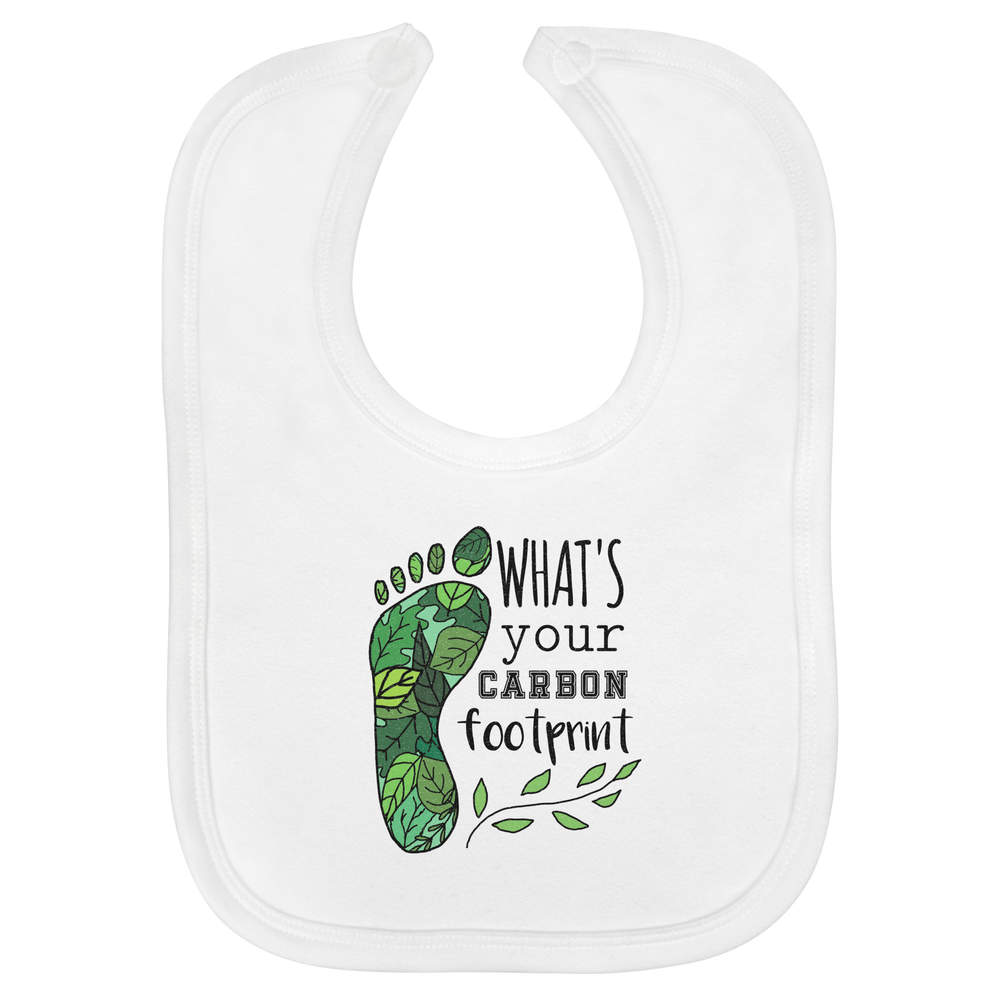 'Carbon Footprint' Soft Cotton Baby Bib - White - Feeding / Dribble Bib for Newborns, Infants and Baby Gifts (BI00056178)