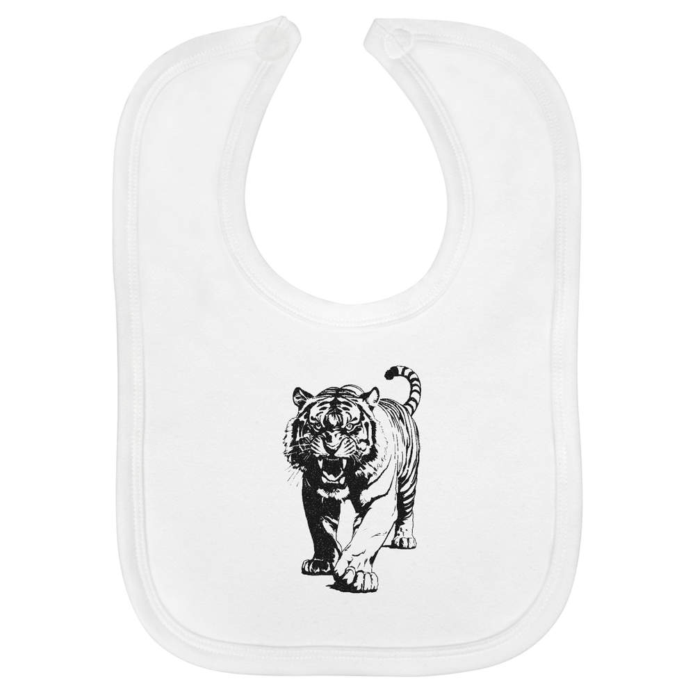 'Roaring Tiger' Soft Cotton Baby Bib - White - Feeding / Dribble Bib for Newborns, Infants and Baby Gifts (BI00056251)