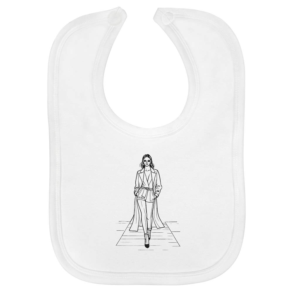 'Fashion Runway Model' Soft Cotton Baby Bib - White - Feeding / Dribble Bib for Newborns, Infants and Baby Gifts (BI00056395)